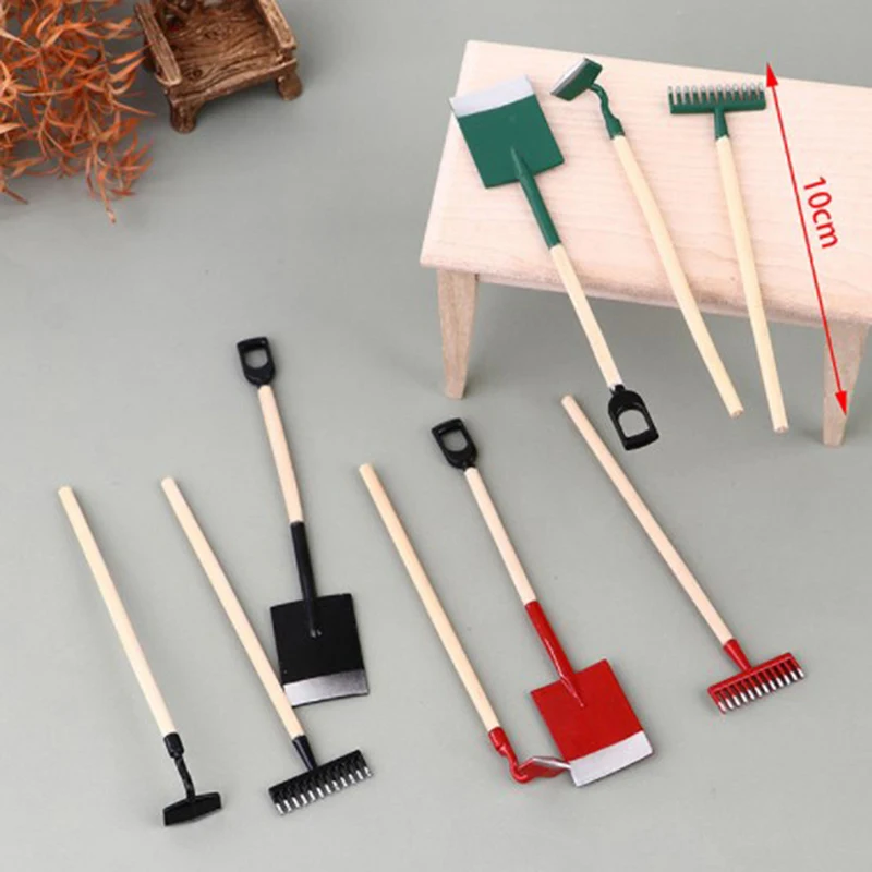 Miniature Dollhouse Gardening Tools Set - Shovel, Rake & Hoe