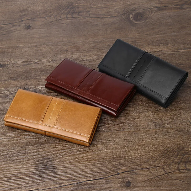 100% Genuine Leather Wallet RFID Anti-theft Money Purse Cowhide Men's Long Leather Retro Ladies Money Clip 5