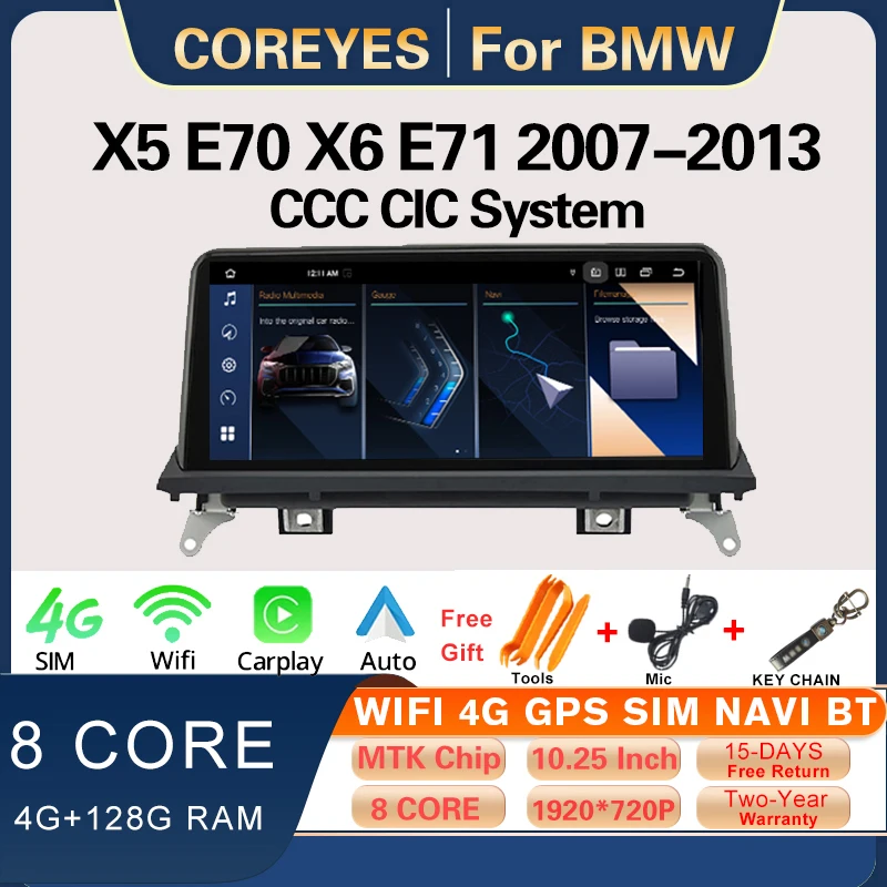 

COREYES 10.25 Inch Carplay Car Radio For BMW X5 E70 X6 E71 2007-2013 CCC CIC System Multimedia Player Display Screen Bluetooth
