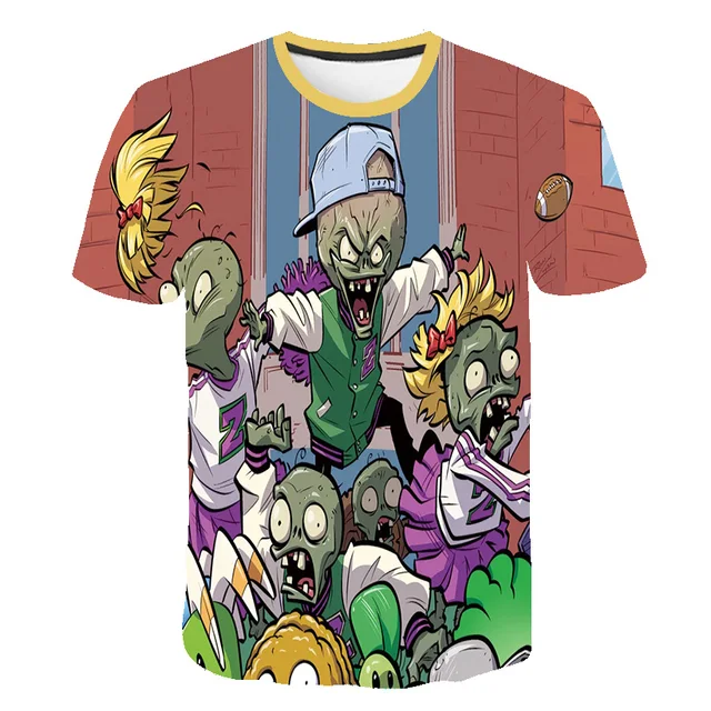 Boys Girls 3D Short Sleeve T-Shirt Plant Zombie Print T-Shirt Girls Cartoon T-Shirt 3-14 Years Old Anime T-Shirt TX-S507