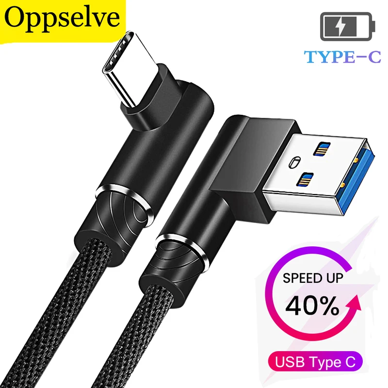 Oppselve L 모양 USB 유형 C 케이블 화웨이 삼성 나일론 충전 데이터 와이어 Xiaomi Redmi Type-c 90도 L 충전기 코드