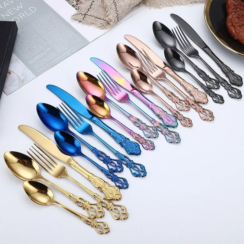 4pcs Gold Stainless Steel Forks Cutlery Set