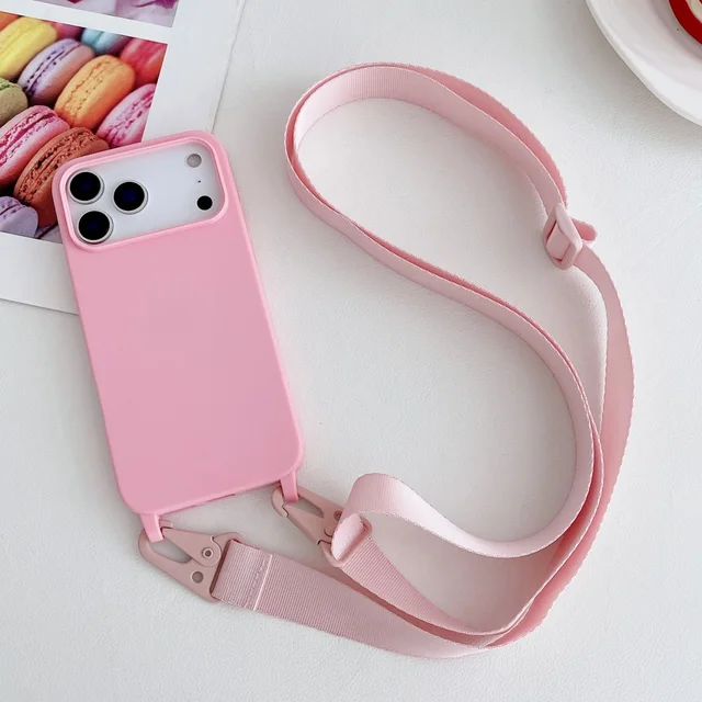 Crossbody Necklace Strap Lanyard Matte Silicone Case For iPhone 17