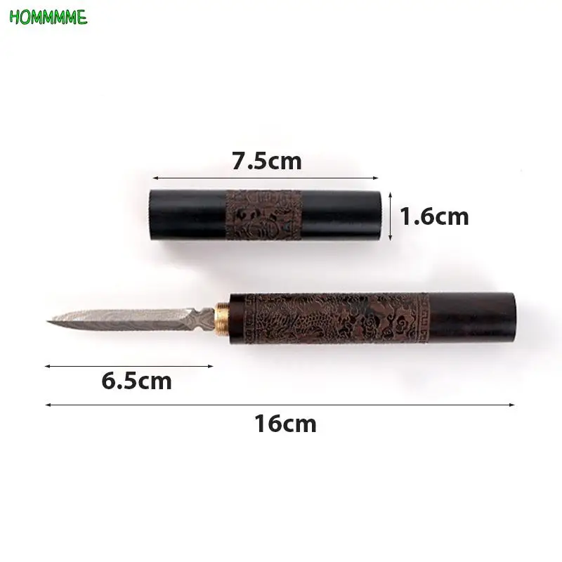 1Pc Stainless Steel Ebony Chinese Puer Tea Needle Cutter Damascus Tea Knife