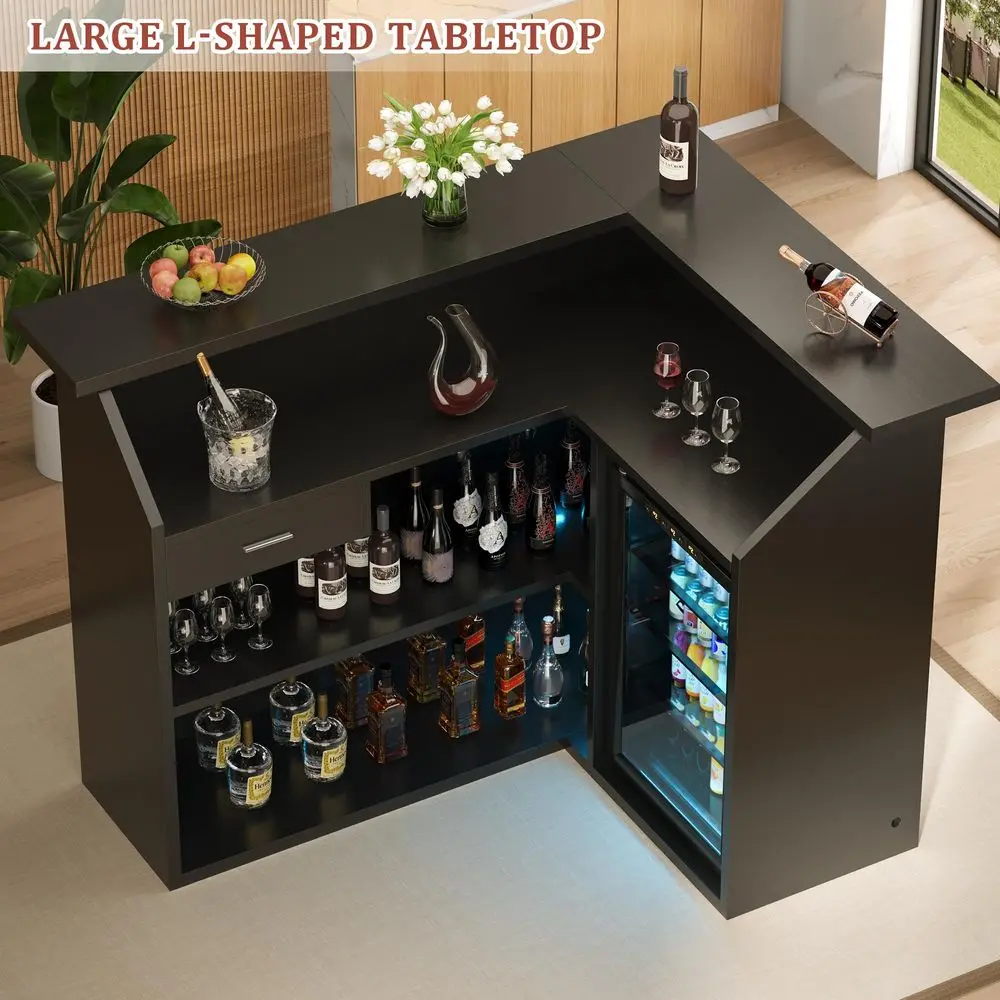 L-Shaped Home Bar Cabinet with Charging Station 4