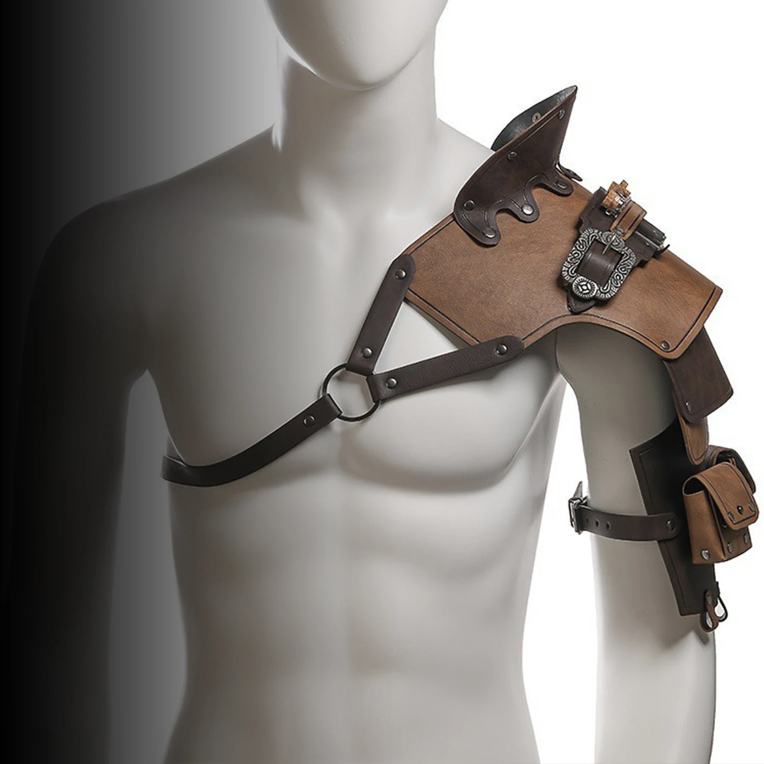 Armatura per spalla da cavaliere guerriero vichingo medievale Gladiatore Pauldrons pirata Steampunk Spaulders in pelle PU vintageCostume cosplay - immagine 6
