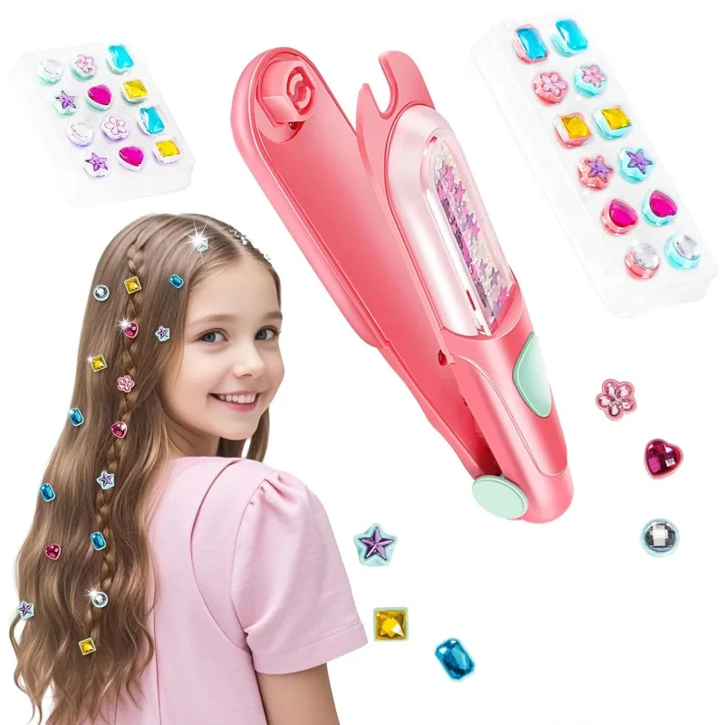 Hair Accessories Makeup Toy Hair Gem Stamper Kit Blingling Hair Jewels for Girls Toys Styling Tool with Reusable Shining Diamonds Pretend Play Toy Gift