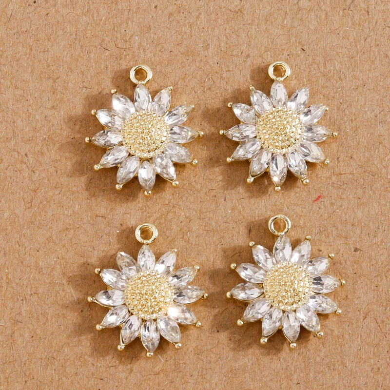 

4pcs Crystal Sunflower Rhinestone Charms for Jewelry Making Pearl Heart Bowknot Pendants DIY Earrings Necklaces Accessories
