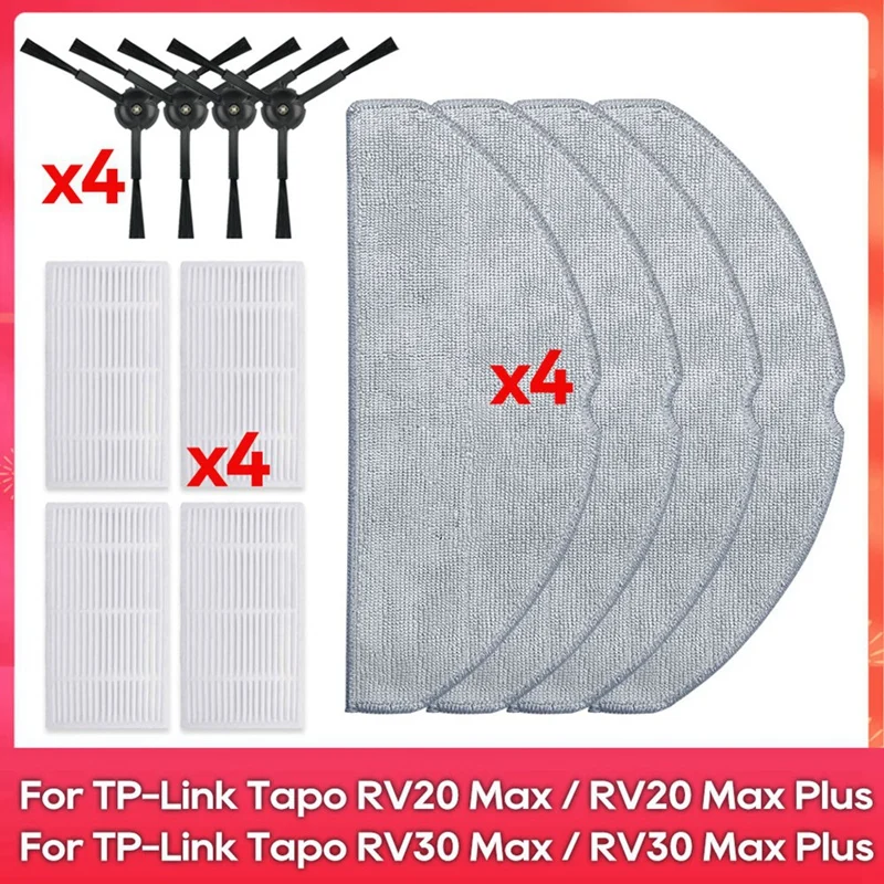 For TP-Link Tapo RV30 Max, RV30 Max Plus, RV20 Max, RV20 Max Plus Spare Part Filter Side Brush Mop Accessories