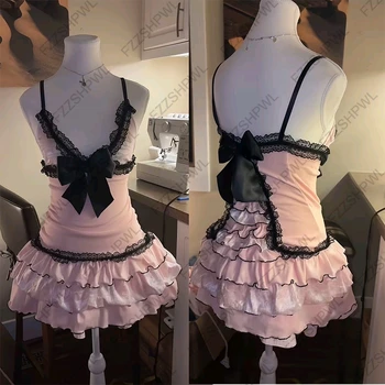 Streetwear Y2K Dress Bowknot Harajuku Vintage vibe Lace Pleated skirt Fashion Sweet style Braces skirt Gothic Mini Skirt Hip Hop 1