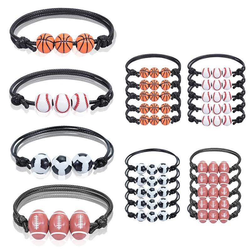 5/10 Stück Fußball-Baseball-Basketball-Perlen, verstellbare Charm-Armbänder für Sportthema, Geburtstagsparty, Gastgeschenke, Pinata-Füller
