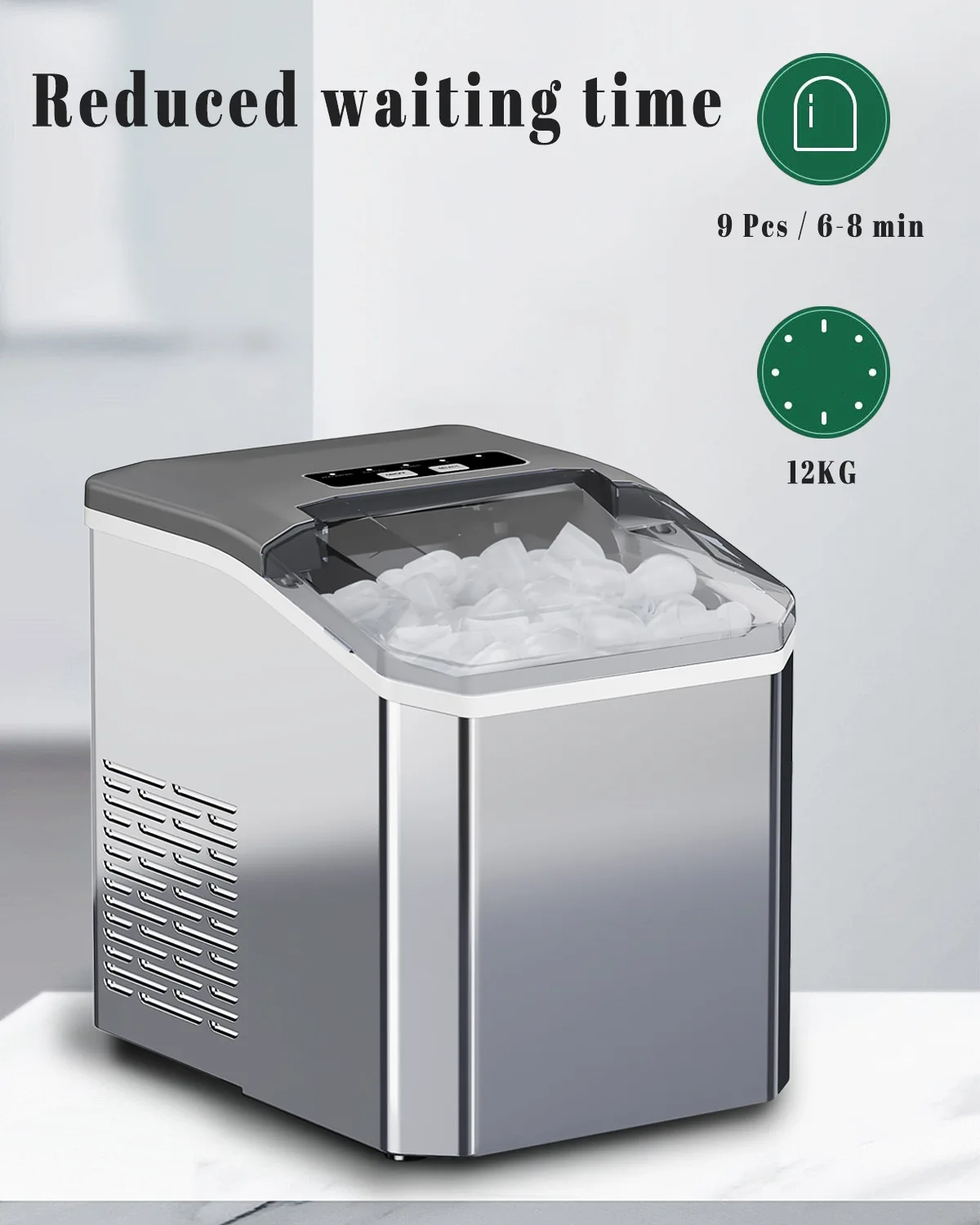New Automatic Fast Self Cleaning Countertop Ice Cube Maker Ice Machine 24H Counter Top Maker for Home Office Bars