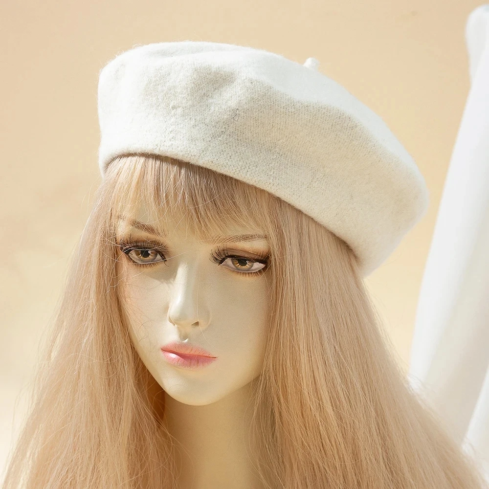 Women Berets Imitation Cashmere Woolen Autumn and Winter Japanese Painter Hats Fashionable Temperament Solid Color Casual Hat