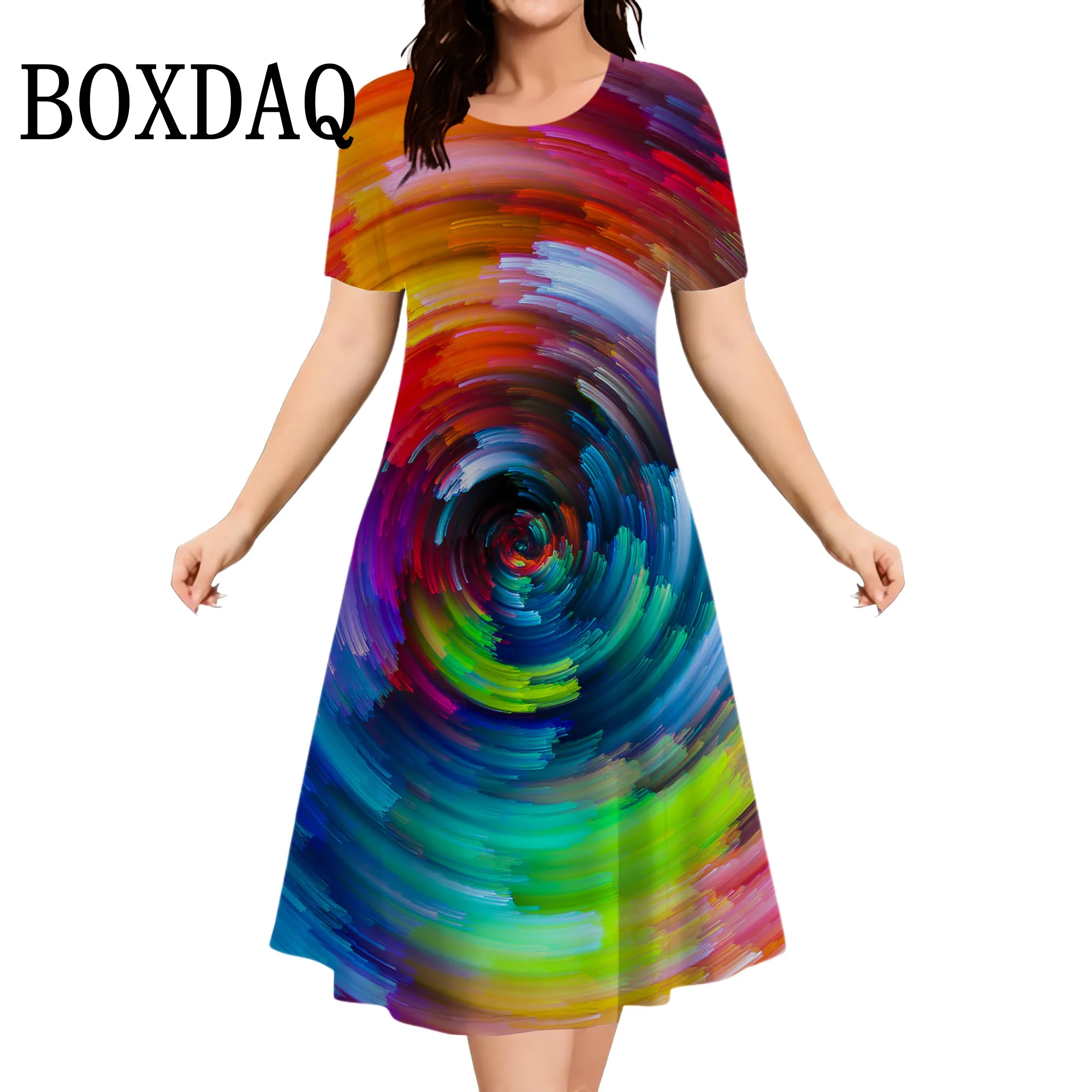 Gradient Tie Dye Striped Dresses For Women 2025 Summer Fashion Plus Size Dress Short Sleeve Loose Casual Print Dress 9XL Clothes