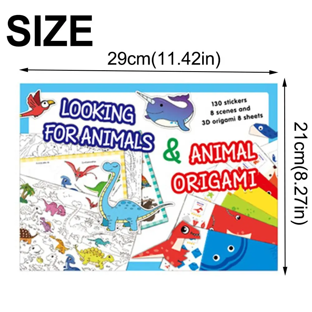 Creative Search Find Sticker Book Funny Cartoon Animal 3D Origami Books Interactive Reusable Adhesive