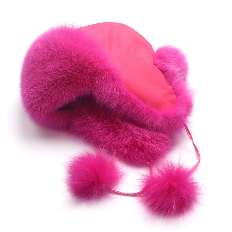 Real Fox Fur Women's Hats Russian Ushanka Aviator Trapper Snow Ski