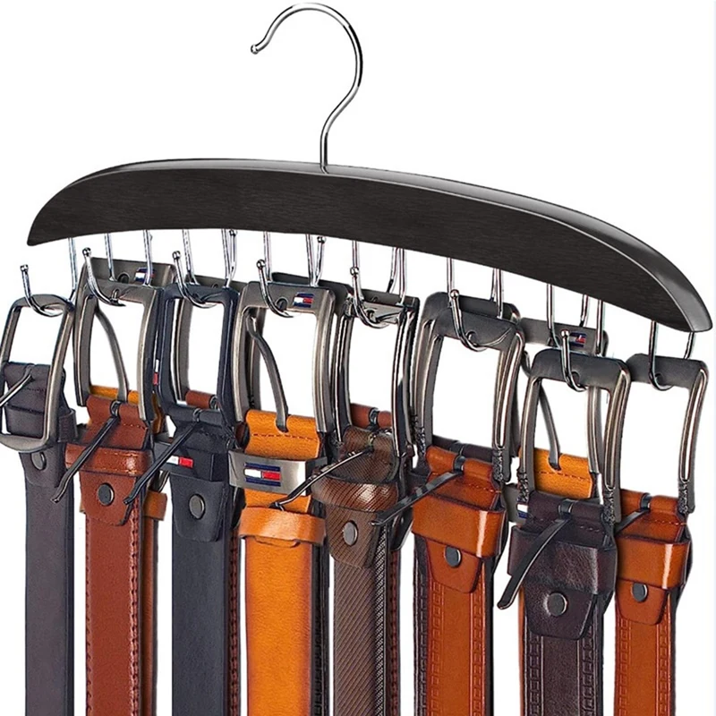 Belt Hanger Belt Organizer, Closet Spare Parts, Belt Rack, madeira resistente, Organizadores do armário e armazenamento, 14 ganchos