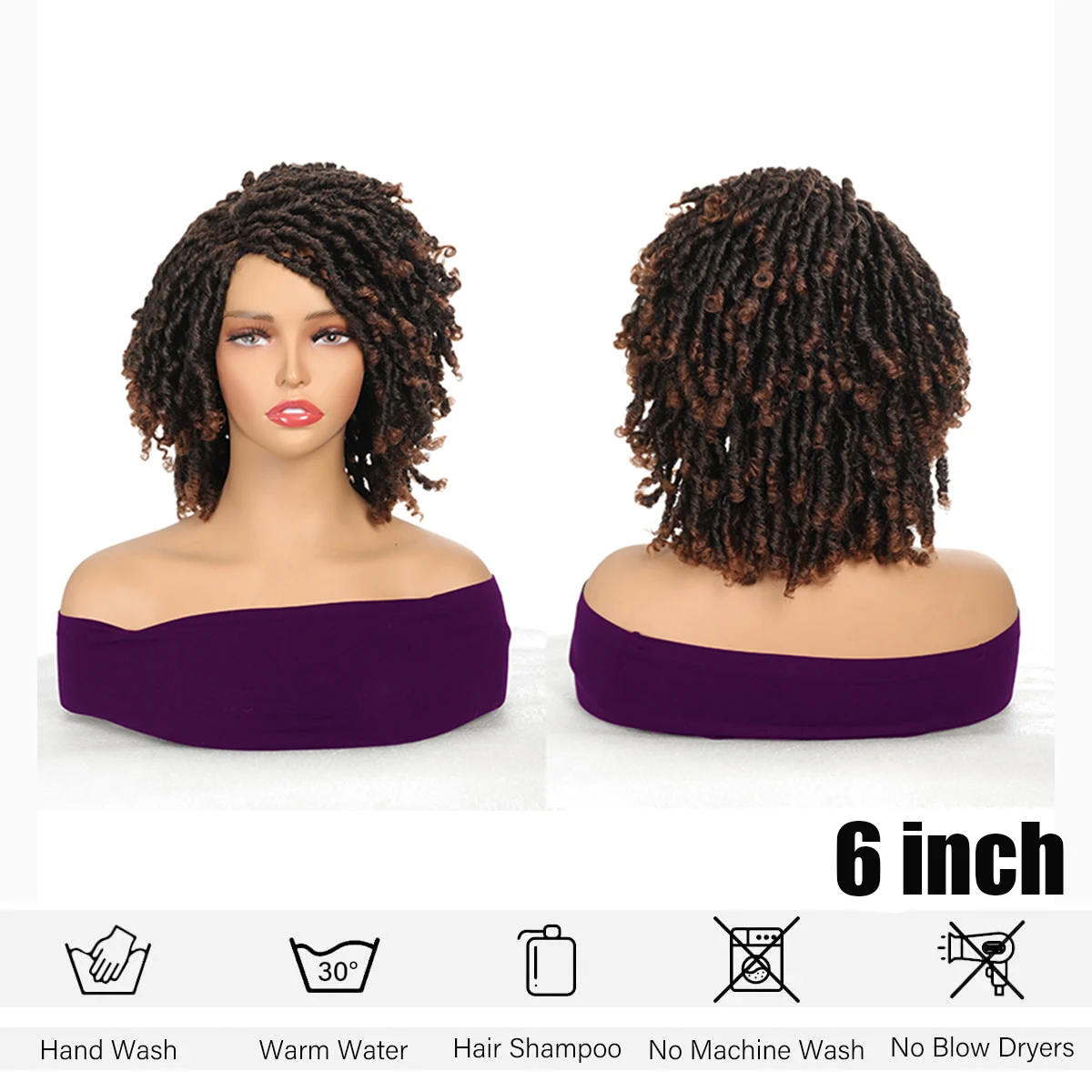 흑인 여성용 짧은 드레드락 가발, 옴브레 합성 땋은 부드러운 인조 Locs 가발, 땋은 크로셰 트위스트 가발, 6 인치