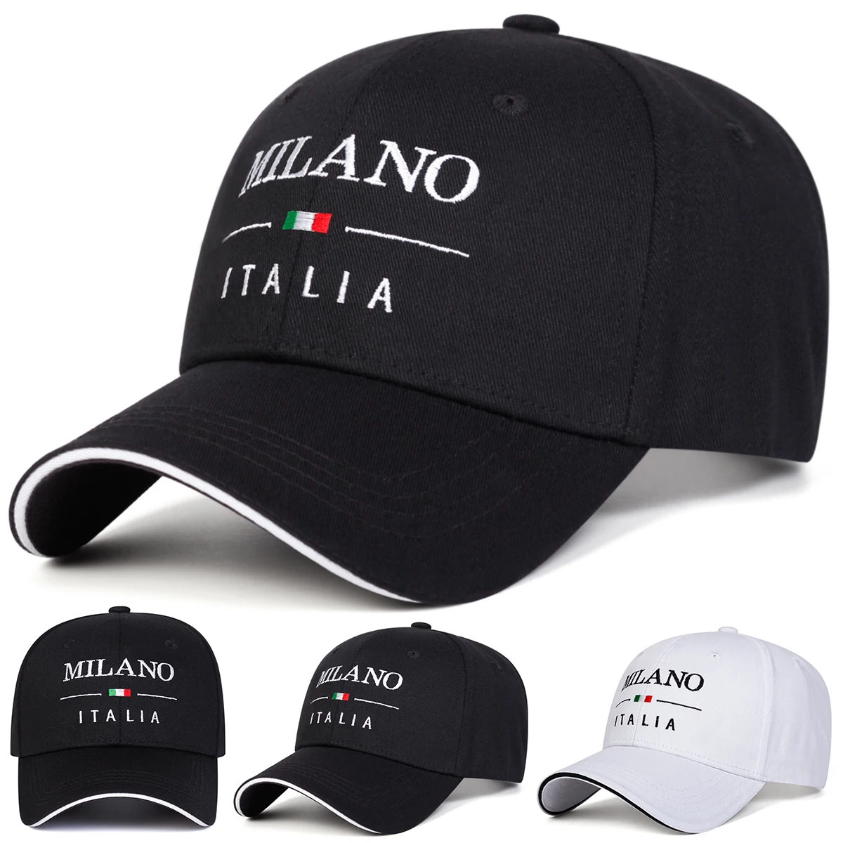 Unisex MILANO ITALIA Baseballkappen mit Buchstabenstickerei, Frühling und Herbst, für den Außenbereich, verstellbare Freizeithüte, Sonnenschutzhut, Sportkappe – Detail 1