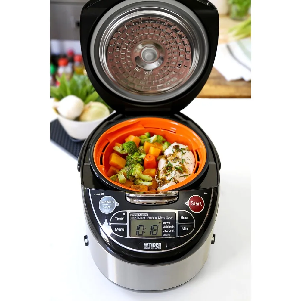 10-Cup (Uncooked) Micom Rice Cooker with Food Steamer & Slow Cooker, Stainless Steel Black