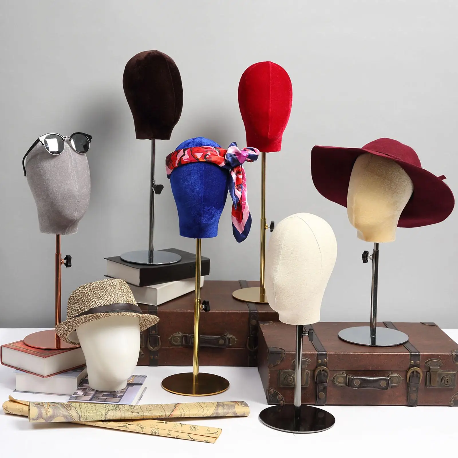 Head Model Stainless Steel Display Rack Stand for Hairpieces Headsets Shop Display Head Model