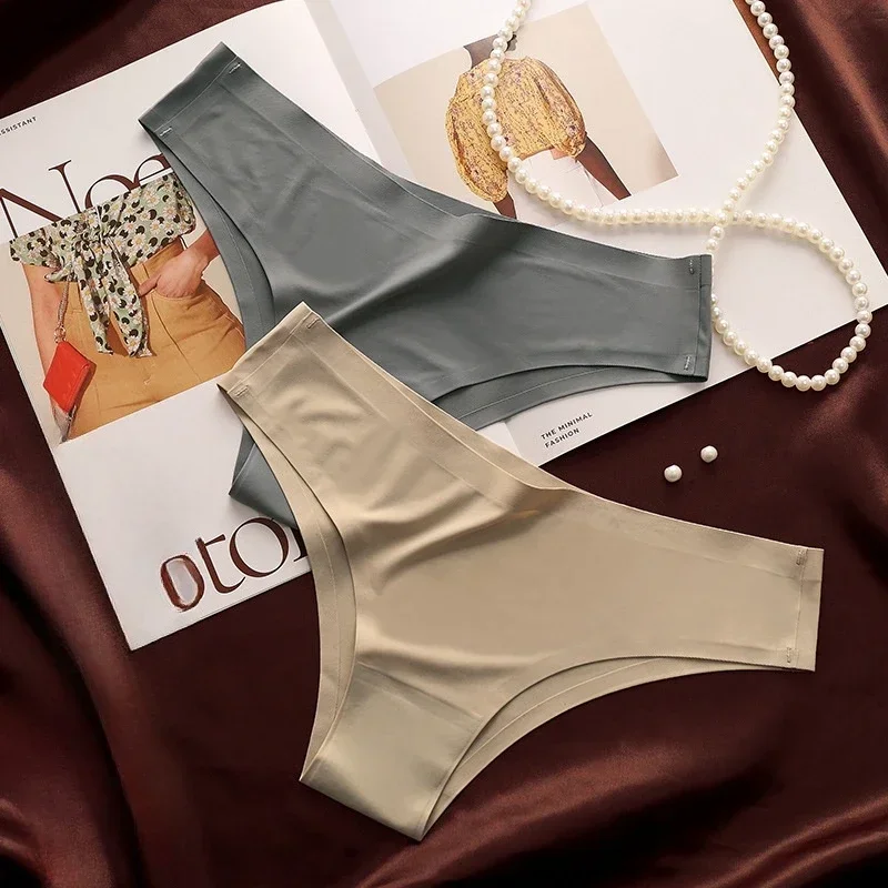 1-3PCS Elegant and Sexy Women's Low-Rise Ice Silk Panties, Soft and Comfortable Seamless Underwear Triangle Briefs panties