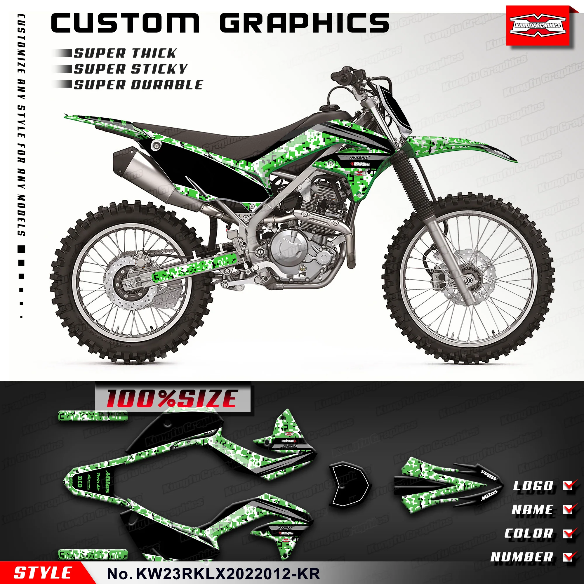 

KUNGFU, графическая виниловая наклейка, графика для Kawasaki KLX230R KLX230RS 2020 2021 2022 2023, KW23RKLX2022012-KR