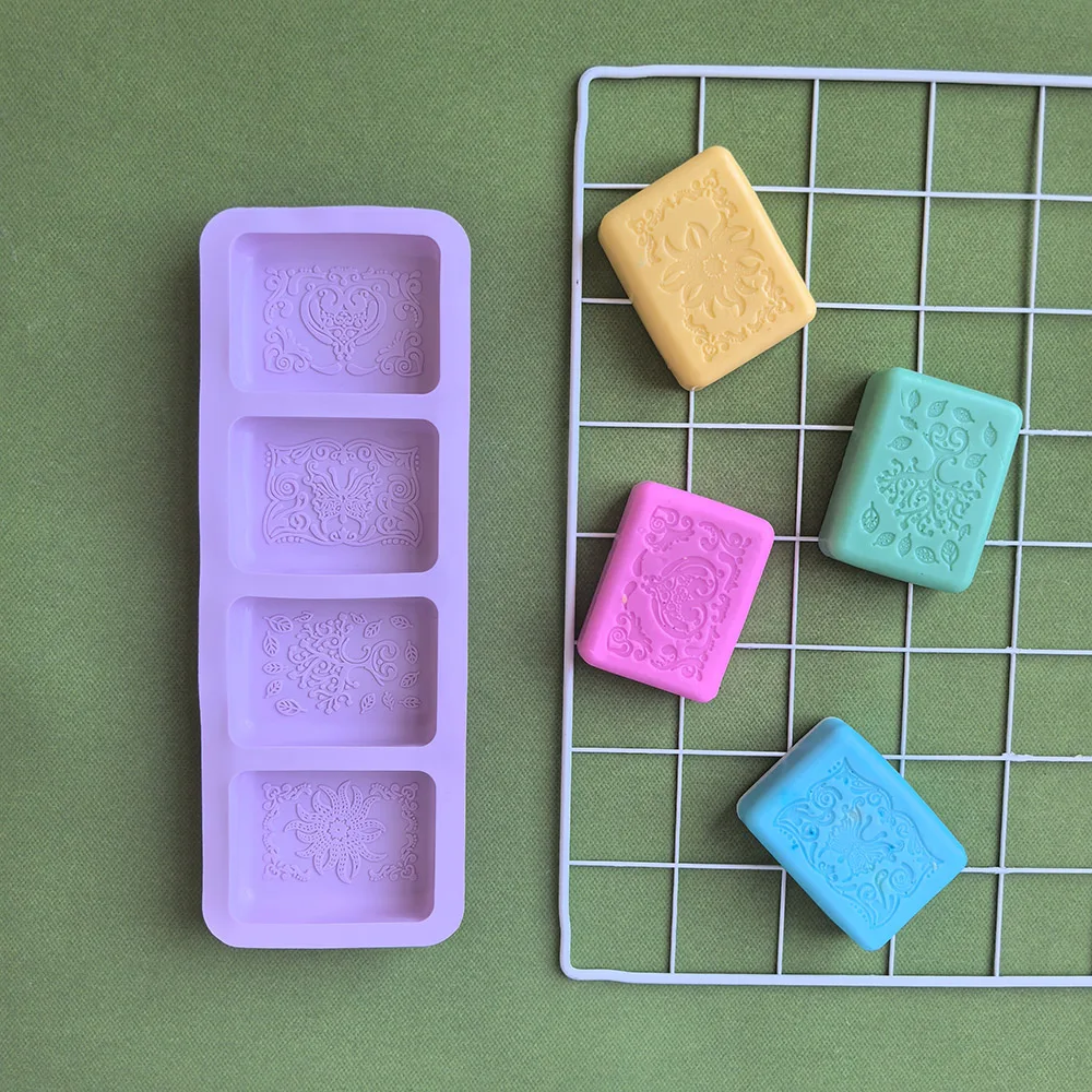 4-chamber embossed soap DIY rectangular aromatherapy soap silicone mold hand baked cake chocolate mold