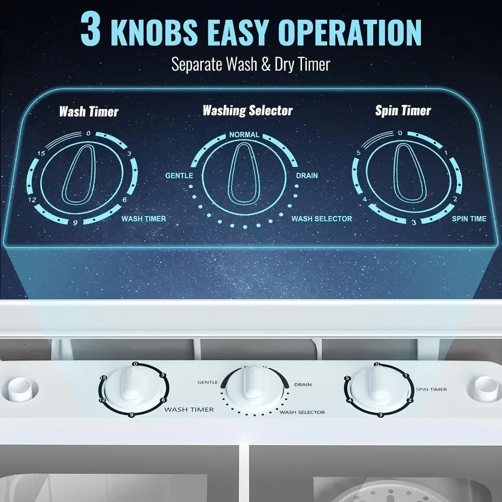 Portable Washing Machine, 22 Lbs Combo with Spin Dryer, Compact Twin Tub Laundry Washer