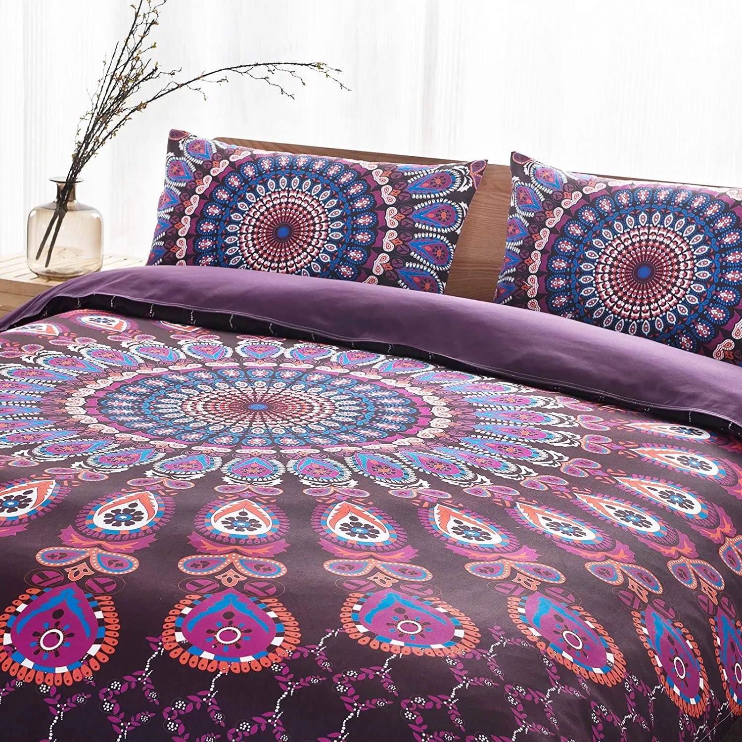 

Mandala Bedding Set Purple Bohemian Duvet Cover Bedding Sets Boho Hippie Floral Comforter Set Queen King Size with Pillowcases