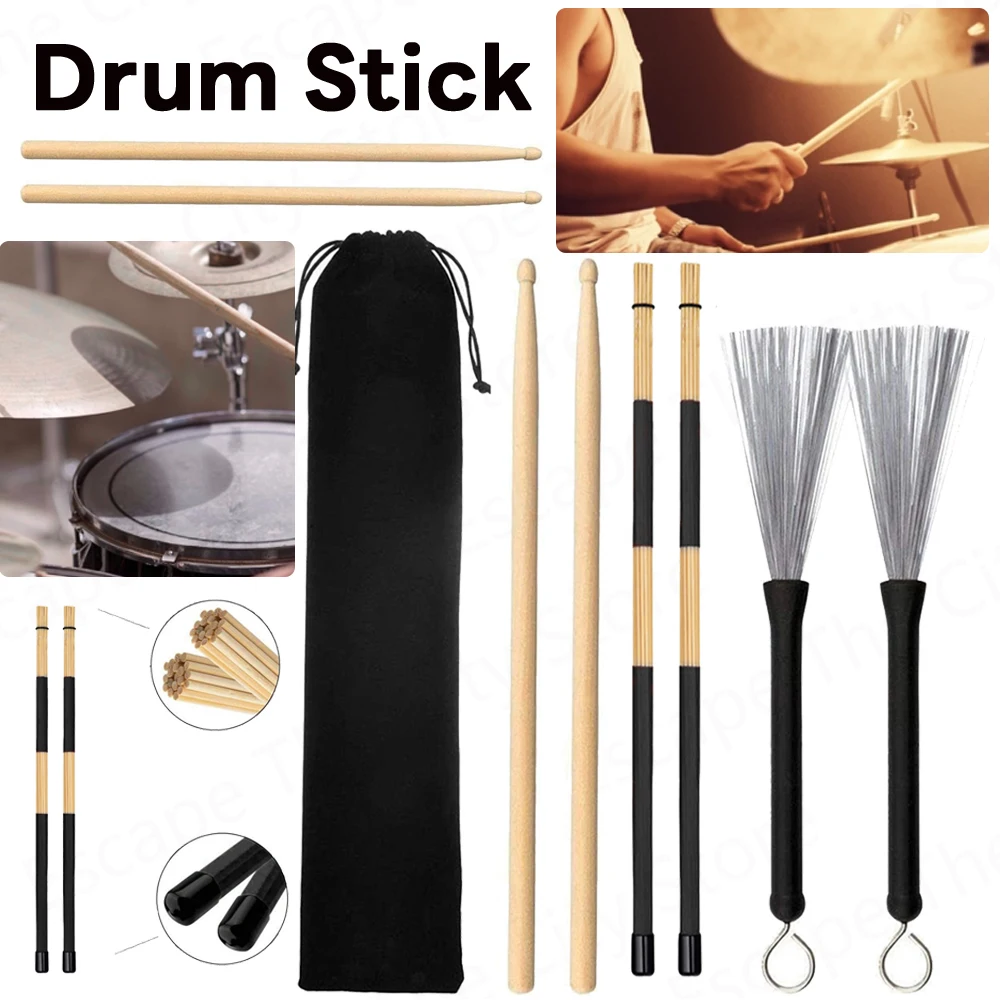 

6psc/Set Drum Brushes Sticks Wood Drumsticks Wire Brush Set For Percussion Instrument Drumstick Percussion Accessories 드럼스틱