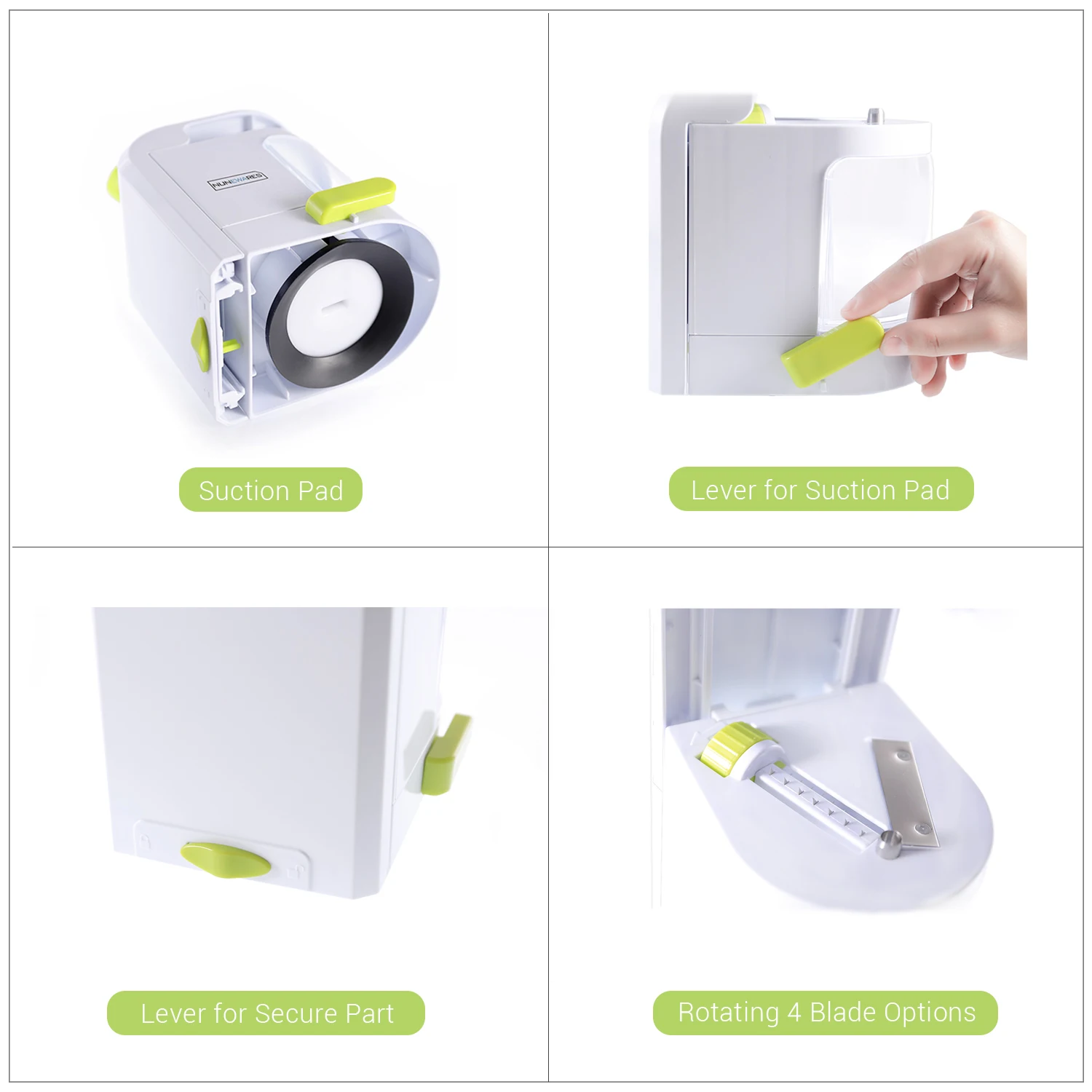 Spiralizer Vegetable Slicer 4 in 1 Rotating Blades Heavy Duty Veggie Spiralizer with Strong Suction Cup, Zucchini Spiral Noodle