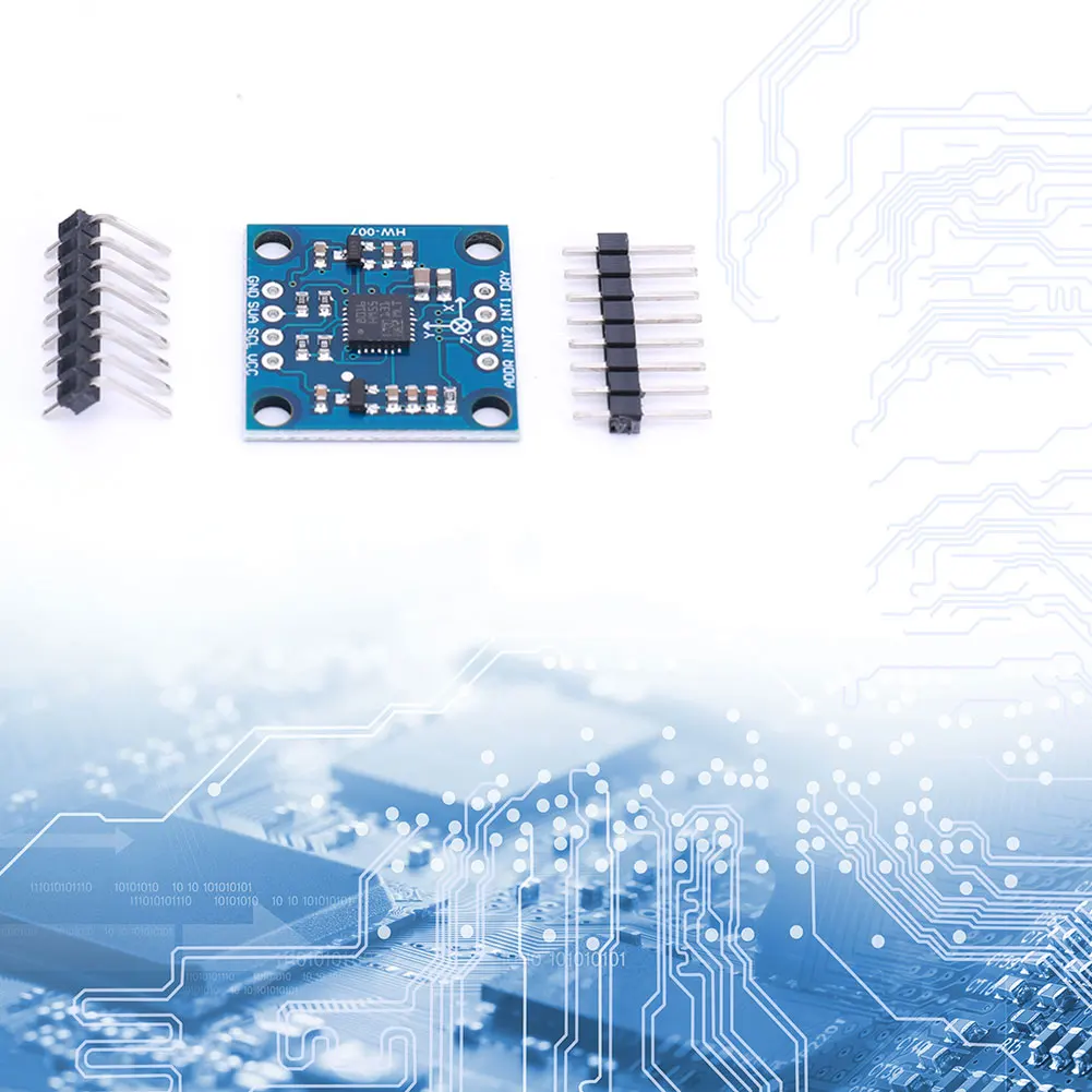 Module boussole électronique GY-51 LSM303DLH avec accéléromètre, posé sur une surface blanche, prêt pour connexion I2C.