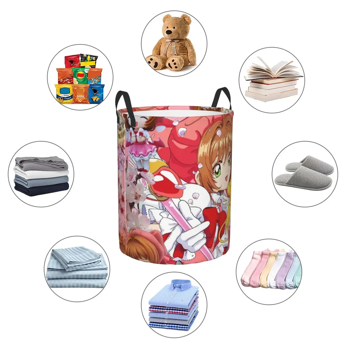 Japanese Anime Cardcaptors Sakuras Cartoon Laundry Basket Collapsible Toy Clothes Hamper Storage Bin for Kids Nursery