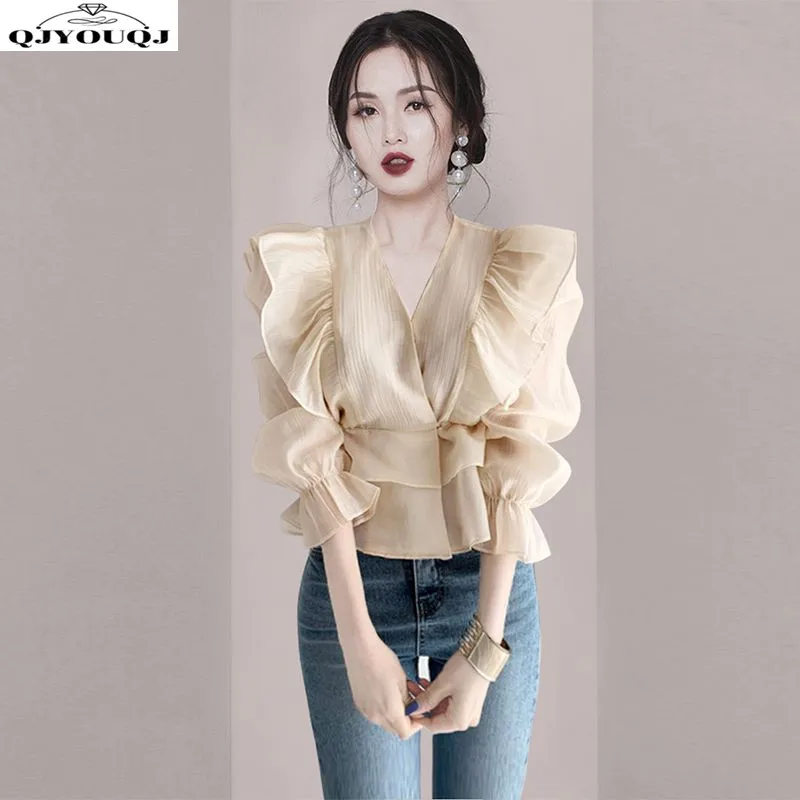 

French Age Reducing and Unique Shirt Design Sense Niche 2024 Summer New High-end Women's Long Sleeved Chiffon Top