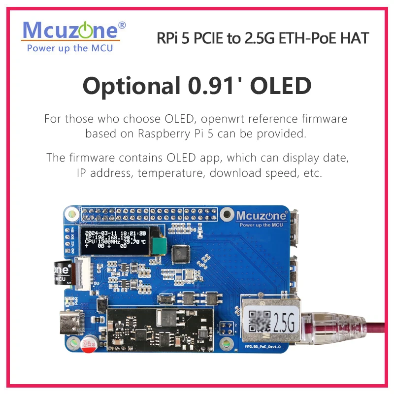 PoE  ̴   ġ ɼ, MP2.5G-PoE   5 PCIE-2.5G ̴-PoE HAT, 0.91 ġ OLED