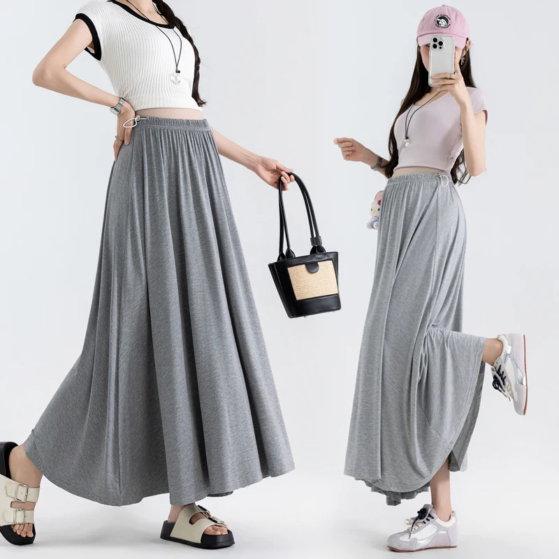 Korean Style Summer Stretchy Maternity Skirt Plus Size Drawstring High Waist Pregnant Woman Modal Flared Skirts Draped Skirts