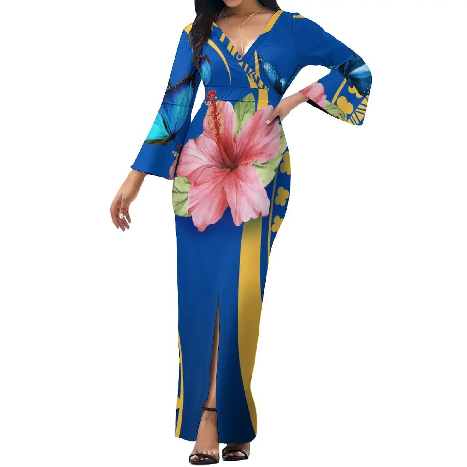 

2023 Summer New Women's Dress Polynesian Tribal Ethnic Style Design Elegant Temperament Pattern Custom Long Dress