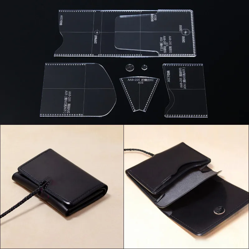 Acrylic Leather Template for Home Sewing, Handmade Short Wallet, Pattern Stencil, Card Holder, Sewing Patterns, DIY, 1Set