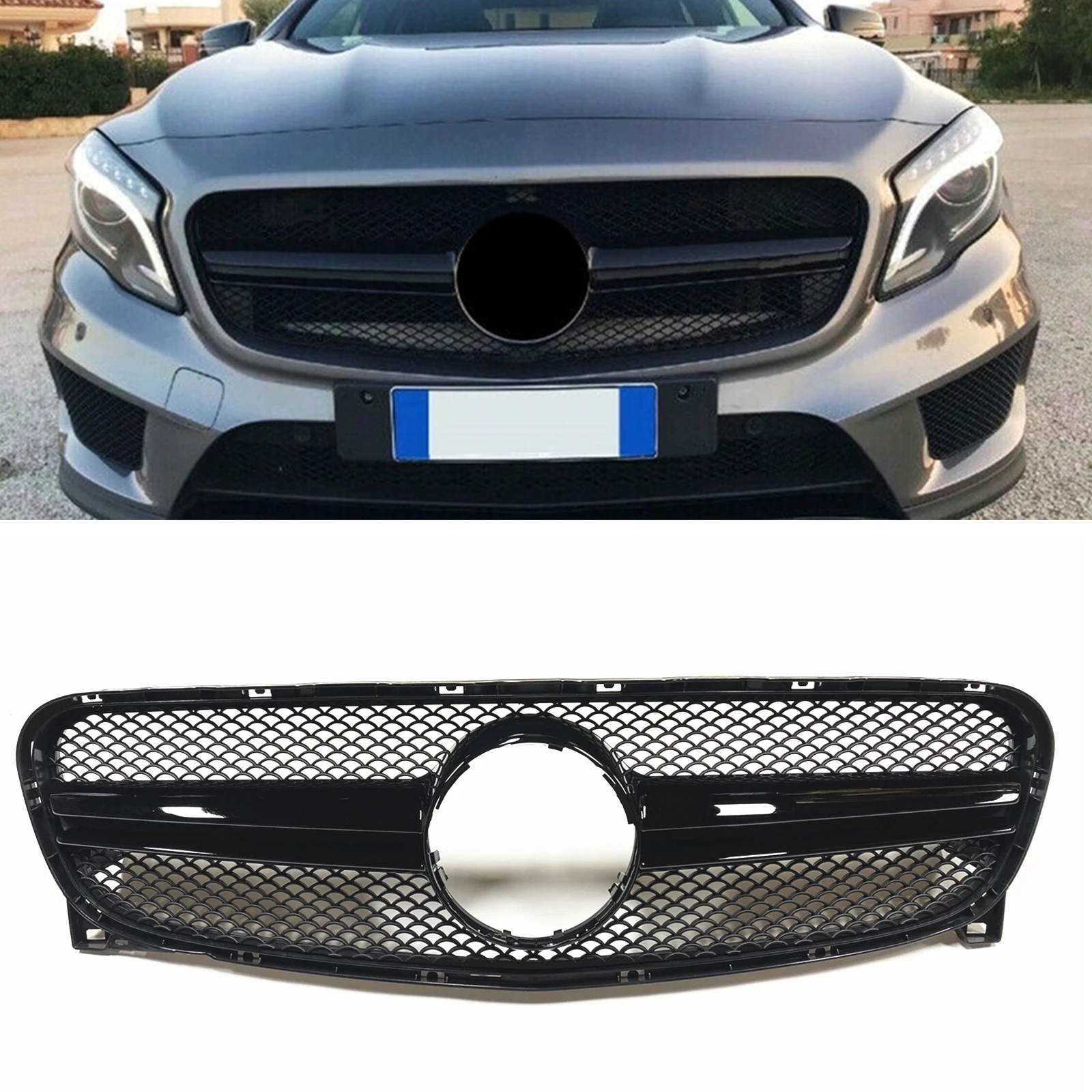 

Car Front Grille Grill Upper Replacement Bumper Hood Mesh For Mercedes Benz GLA X156 GLA45 GLA250 GLA200 2014-2016