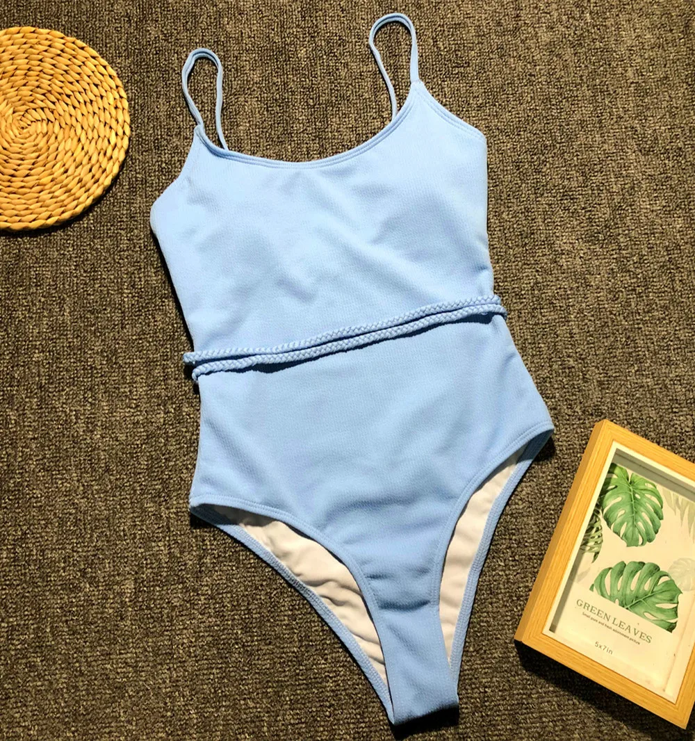 High Quality Swimsuits Solid Color Bandage Swimwear Women High Waist Brazilian Swimming Suit One Piece Monokini Summer Beachwear cute bikini sets