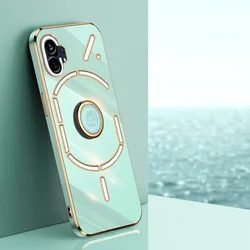 Enhanced Plating Ring Stand Shockproof Silicone Phone Case for Nothing Phone 3A (Green-ZBZH)