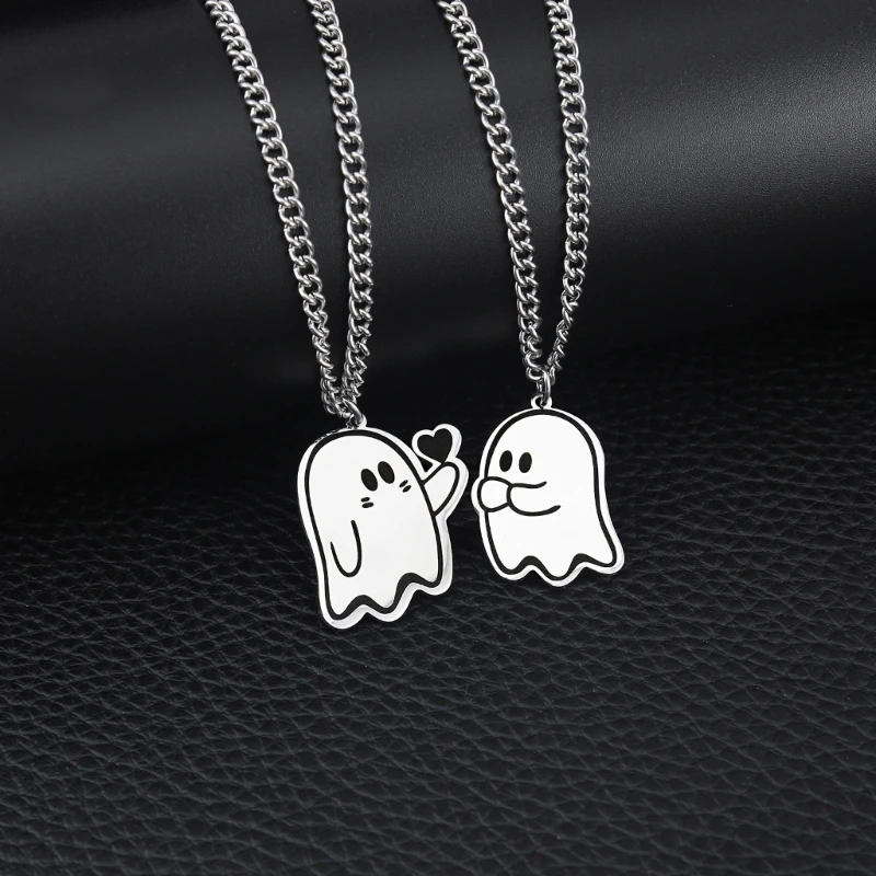 

2pcs Cartoon Ghostes Pendant Necklace for Couple Lovers Lovely Men Women X3UD