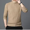 Autumn Winter Half High Collar Screw Thread Men's Clothing Solid Color Pullover Sweater Knitted Casual Fashion Preppy Style Tops 6