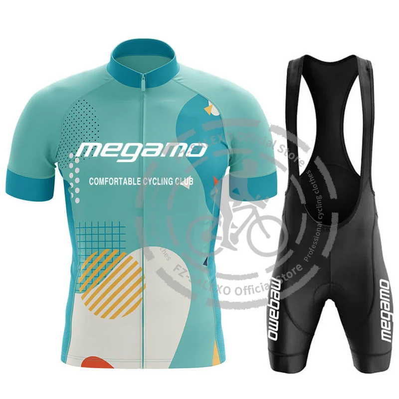 Megamo Team Cycling Jersey 19D Bib Set Men Summer New Short Sleeve MTB Bike Cycling Clothing Maillot Ropa Ciclismo Uniform Suit