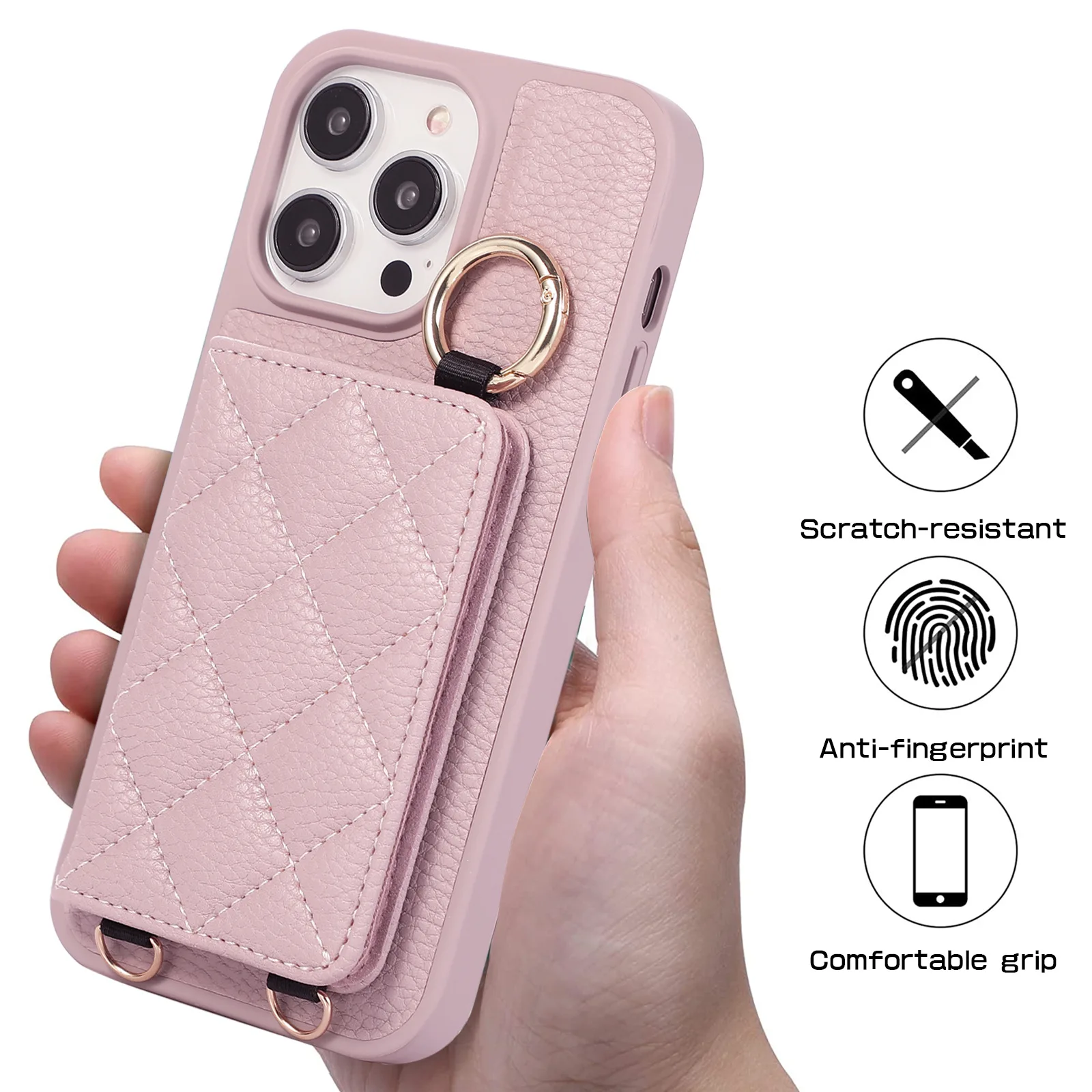 Wallet Shoulder Strap Case For iPhone 15 Pro Max 14 13 12 11 Pro Max 15 Plus Finger Ring Leather Card Slot Lanyard Back Cover