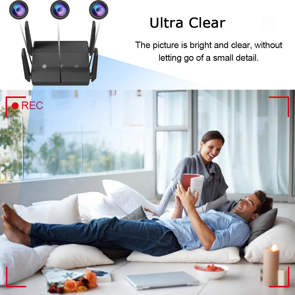 Full HD 1080P Mini Camera 270 ° wide angle,three-way lens WiFi Router Repeater Resolution Monitorin 24 hours Video WiFi Extender 4