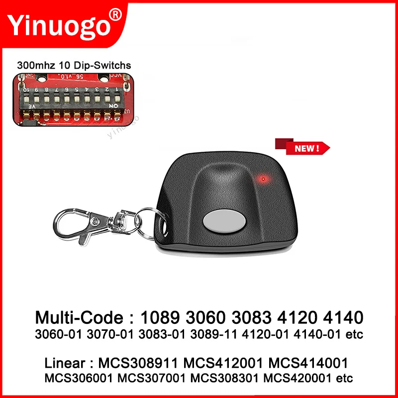 

For Multi Code 3060 3089 308911 1089 3083 4120 Garage Door Gate Remote Control 300MHz 10 Dip Switch Linear MCS308911 MCS306001