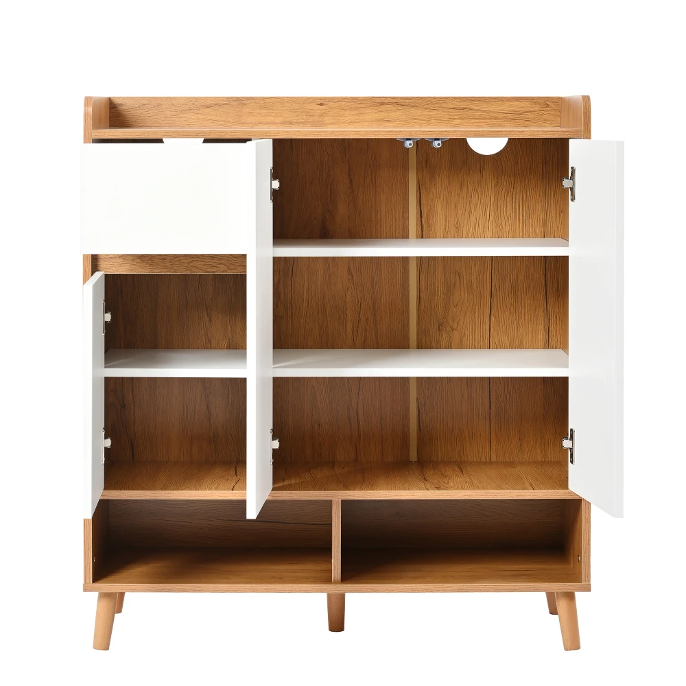 Closet Sideboard Shoe Wardrobe with Adjustable Folding Minimalist Design and Solid Wood Legs Organizer
