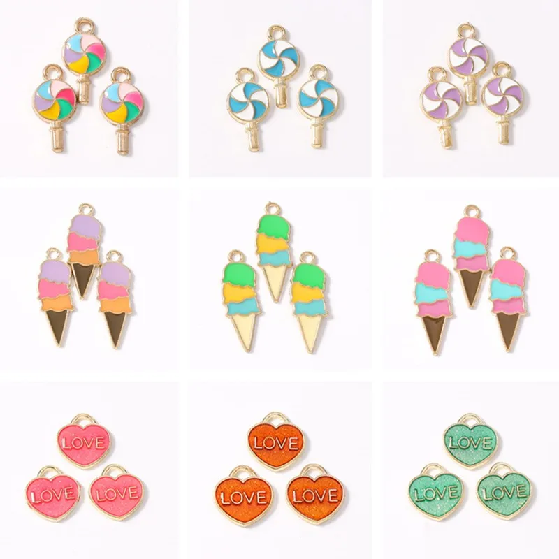 10 Stück Niedliche Lebensmittel-Anhänger: Eis am Stiel & Herzförmige Emaille-Charms für Schmuckherstellung, Ohrringe, Halsketten & DIY-Geschenke
